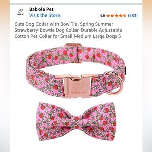Babole Pet Pink Strawberry Dog Collar with Bow Tie